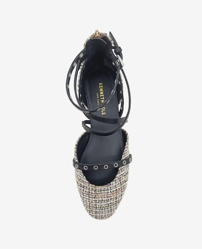 Kenneth Cole Flats and Loafers Women Mason Tweed Strappy Stud Flat Black Kenneth Cole Flats and Loafers Women Mason Tweed Strappy Stud Flat Black