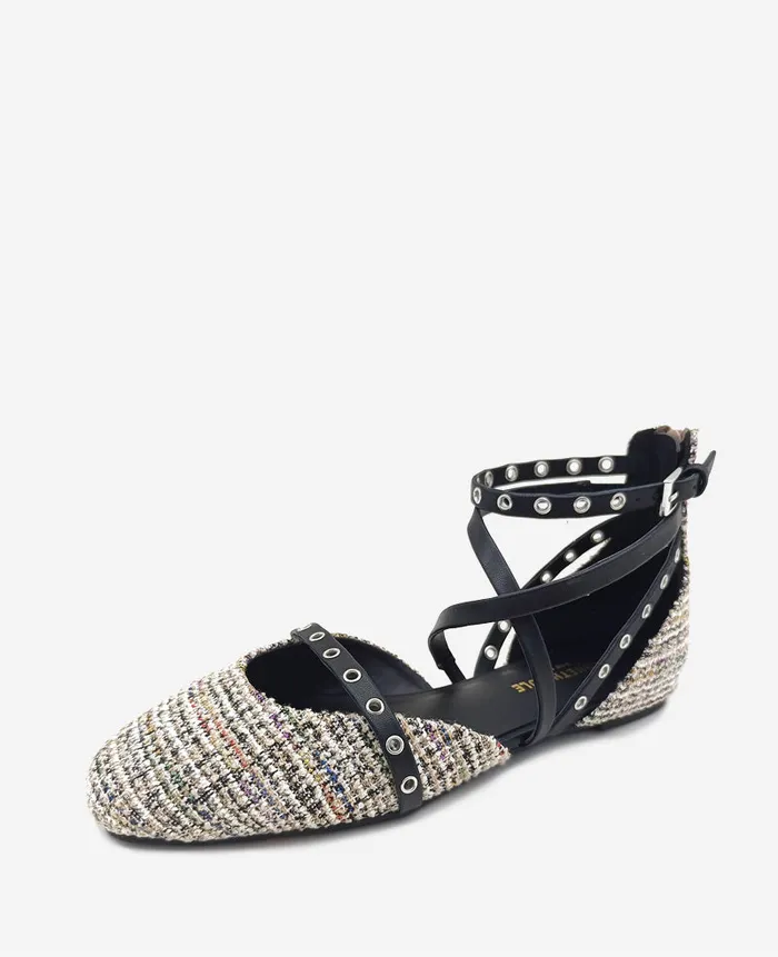 Kenneth Cole Flats and Loafers Women Mason Tweed Strappy Stud Flat Black Kenneth Cole Flats and Loafers Women Mason Tweed Strappy Stud Flat Black