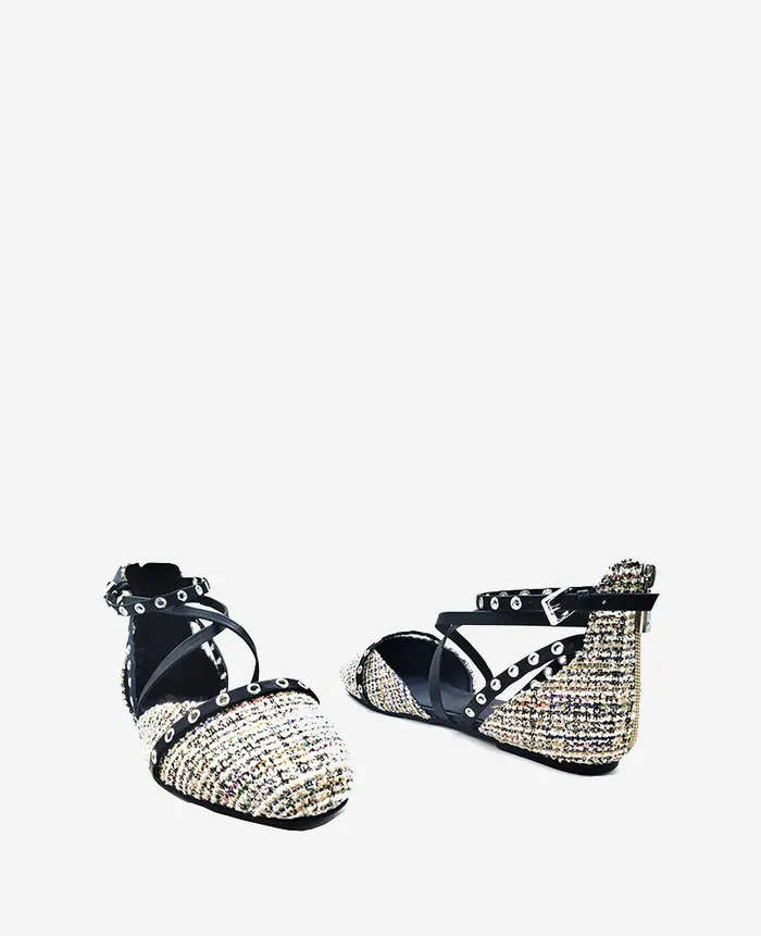 Kenneth Cole Flats and Loafers Women Mason Tweed Strappy Stud Flat Black Kenneth Cole Flats and Loafers Women Mason Tweed Strappy Stud Flat Black