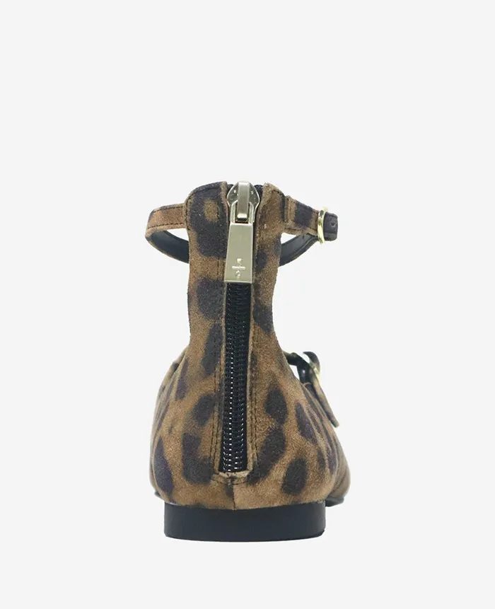 Kenneth Cole Flats and Loafers Women Nolita Leopard Suede Ankle Strap Mary Jane Flat Brown
