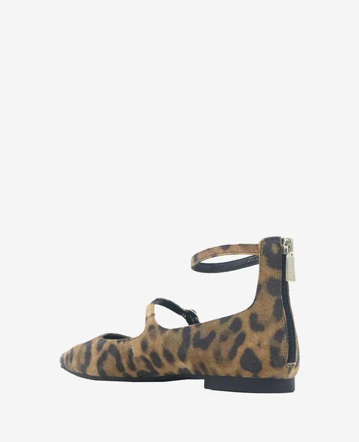 Kenneth Cole Flats and Loafers Women Nolita Leopard Suede Ankle Strap Mary Jane Flat Brown