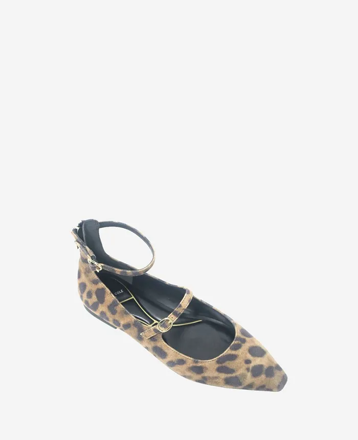 Kenneth Cole Flats and Loafers Women Nolita Leopard Suede Ankle Strap Mary Jane Flat Brown