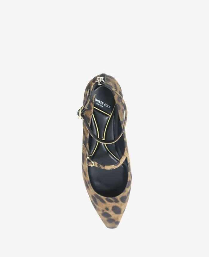 Kenneth Cole Flats and Loafers Women Nolita Leopard Suede Ankle Strap Mary Jane Flat Brown