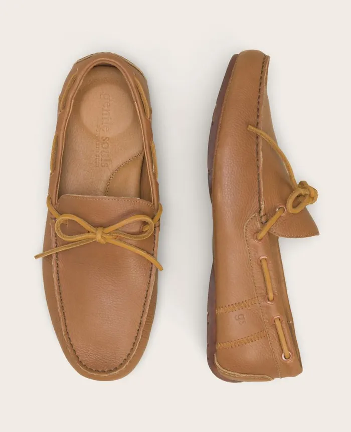 Kenneth Cole Loafers Men GENTLE SOULS 8211 Nyle Leather Driver Boat Shoe Brown