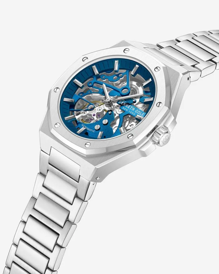 Kenneth Cole Mens Men Kenneth Cole Octagonal Automatic Bracelet Watch Grey