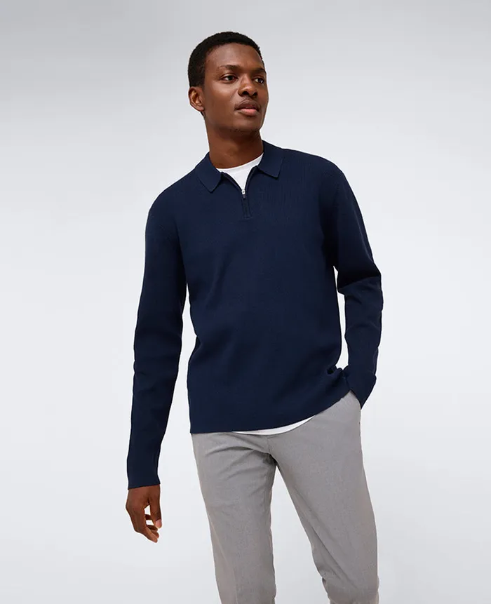 Kenneth Cole Polos and TShirts Men Long Sleeve Polo Sweater Blue