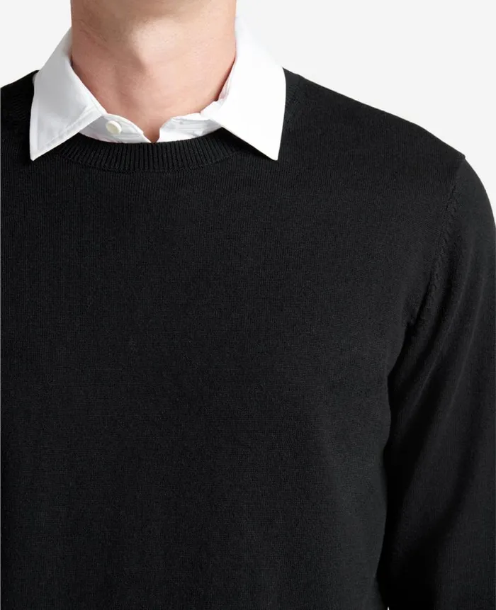 Kenneth Cole Sweaters Men Crewneck Sweater With Tipping Details Black Kenneth Cole Sweaters Men Crewneck Sweater With Tipping Details Black