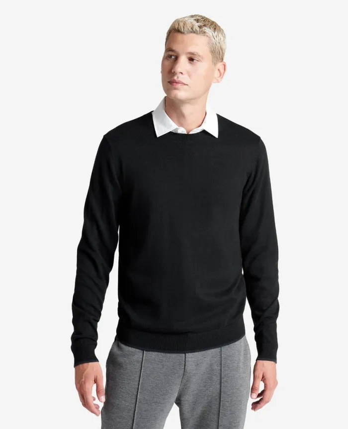 Kenneth Cole Sweaters Men Crewneck Sweater With Tipping Details Black Kenneth Cole Sweaters Men Crewneck Sweater With Tipping Details Black