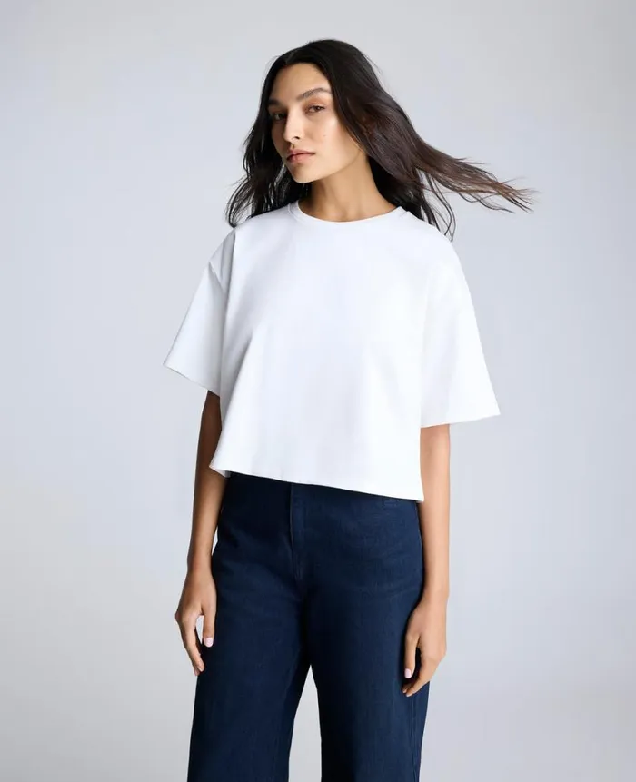 Kenneth Cole Tops Women Foil Message Cotton Cropped Tee White