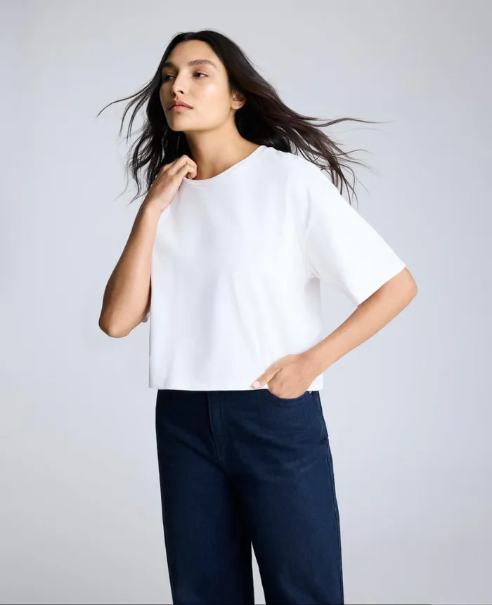 Kenneth Cole Tops Women Foil Message Cotton Cropped Tee White
