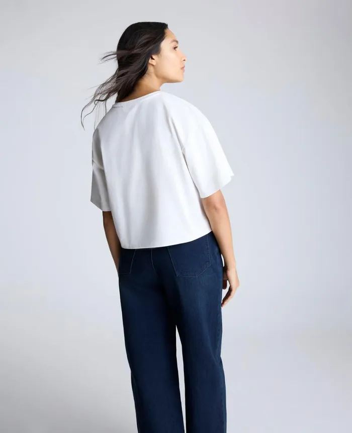 Kenneth Cole Tops Women Foil Message Cotton Cropped Tee White