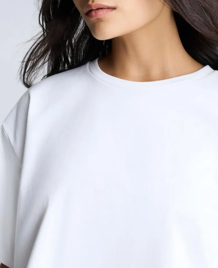 Kenneth Cole Tops Women Foil Message Cotton Cropped Tee White