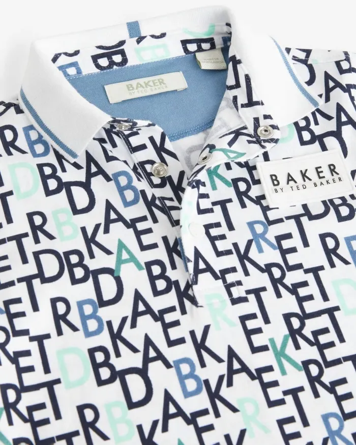 Kids MARLAR 8211 Branded Letter Print Polo Shirt White Ted Baker Tops