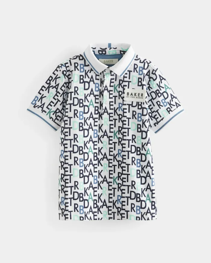 Kids MARLAR 8211 Branded Letter Print Polo Shirt White Ted Baker Tops