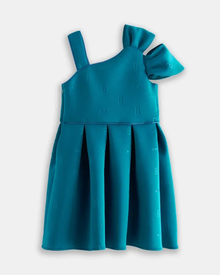 Kids MINDIEE 8211 Bow Shoulder Logo Scuba Dress Blue Ted Baker Dresses Kids MINDIEE 8211 Bow Shoulder Logo Scuba Dress Blue Ted Baker Dresses