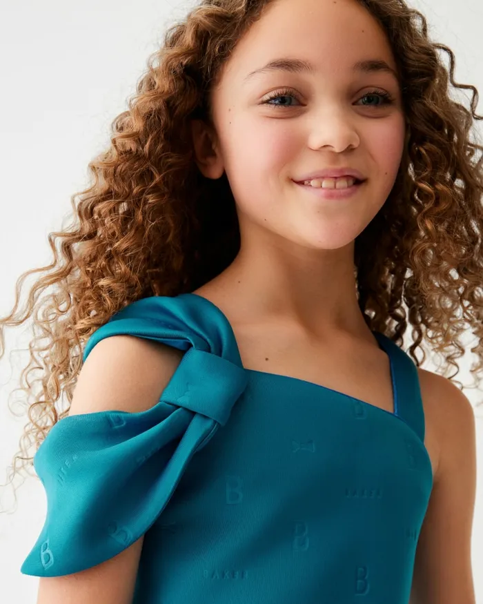 Kids MINDIEE 8211 Bow Shoulder Logo Scuba Dress Blue Ted Baker Dresses Kids MINDIEE 8211 Bow Shoulder Logo Scuba Dress Blue Ted Baker Dresses