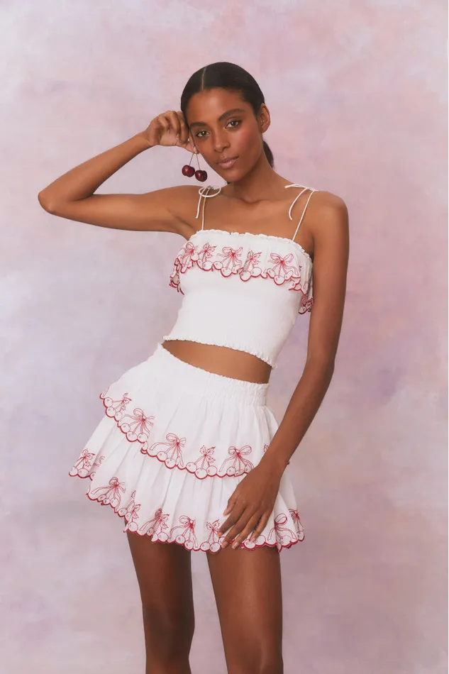 Kids Mommy and Me LoveShackFancy Amparo Embroidered Cotton Mini Skirt Candy Red
