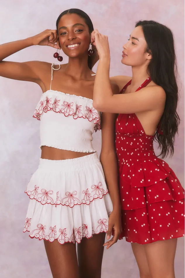 Kids Mommy and Me LoveShackFancy Amparo Embroidered Cotton Mini Skirt Candy Red Kids Mommy and Me LoveShackFancy Amparo Embroidered Cotton Mini Skirt Candy Red