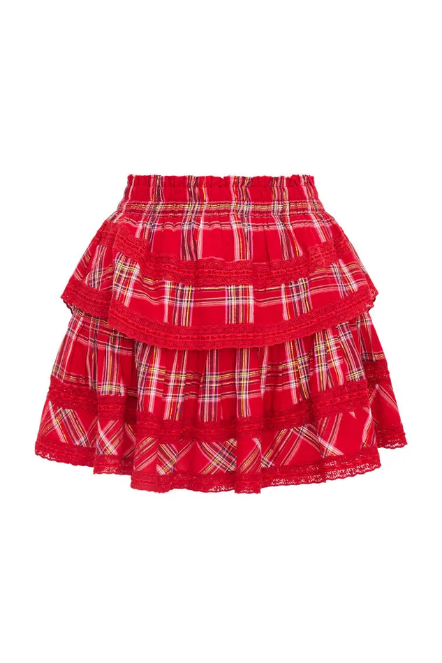 Kids Mommy and Me LoveShackFancy Ruffle Mini Tartan Skirt Cheery Red