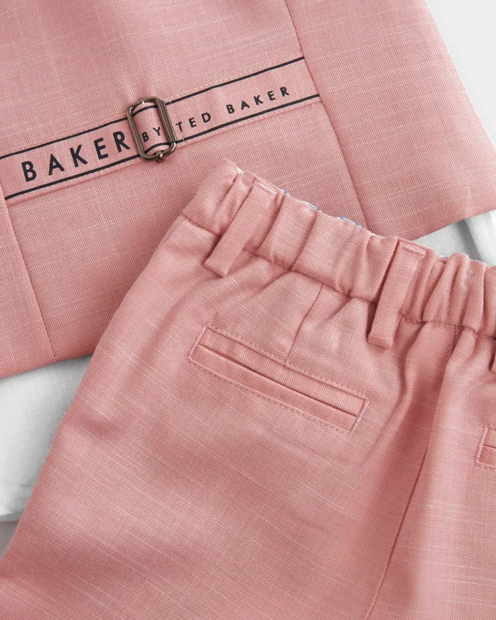 Kids NELU 8211 Branded Waistcoat Shorts And Shirt Set Pink Ted Baker Tops
