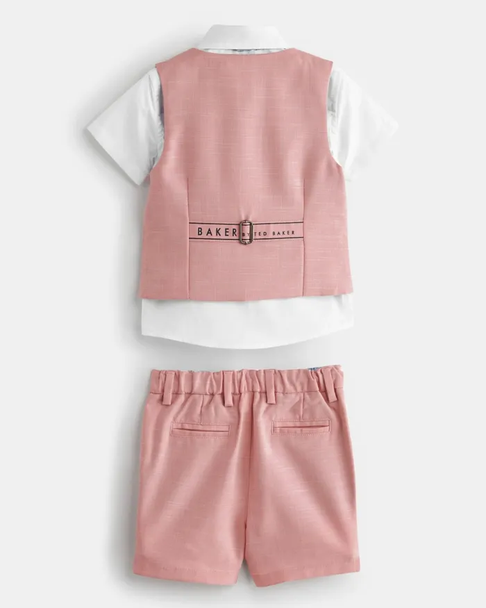 Kids NELU 8211 Branded Waistcoat Shorts And Shirt Set Pink Ted Baker Tops Kids NELU 8211 Branded Waistcoat Shorts And Shirt Set Pink Ted Baker Tops