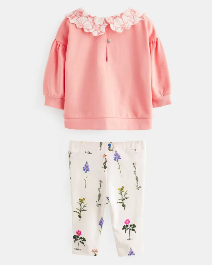Kids SABELHA 8211 Collared Sweater And Printed Leggings Set Coral Ted Baker Playsuits and Sets