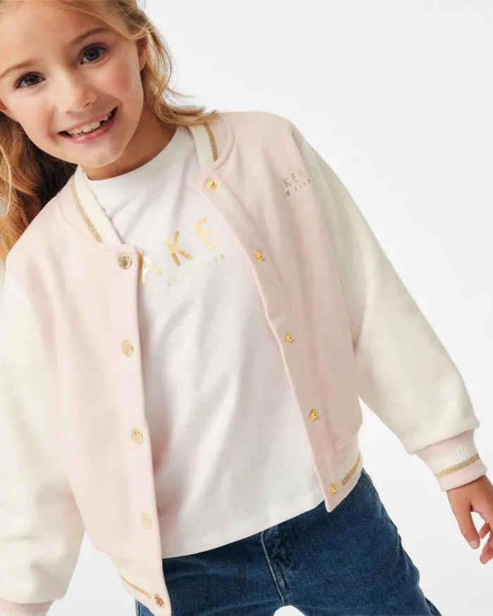 Kids THEEGAN 8211 Metallic Logo Varsity Jacket Pink Ted Baker Coats and Jackets Kids THEEGAN 8211 Metallic Logo Varsity Jacket Pink Ted Baker Coats and Jackets