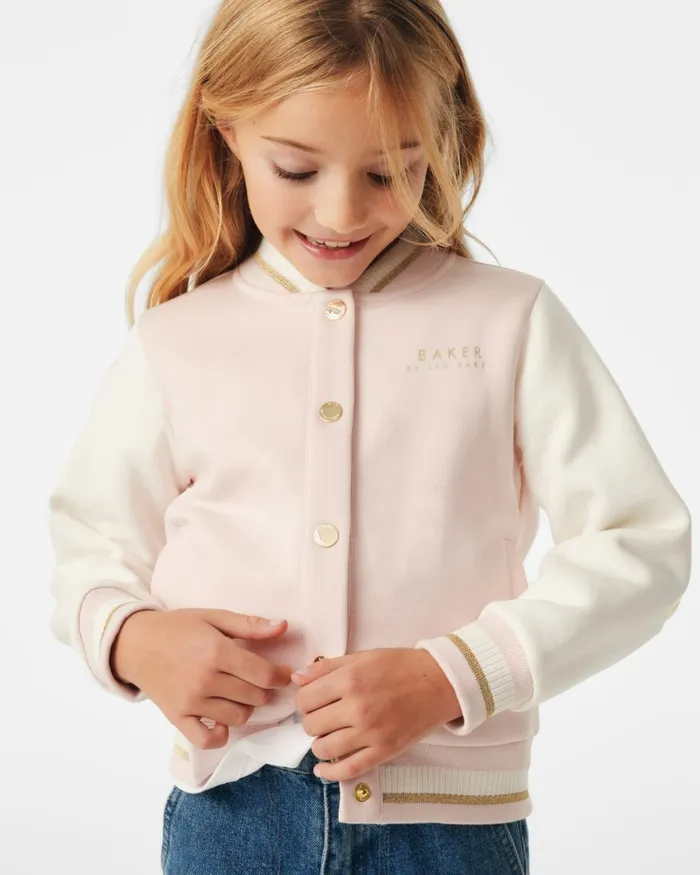 Kids THEEGAN 8211 Metallic Logo Varsity Jacket Pink Ted Baker Coats and Jackets Kids THEEGAN 8211 Metallic Logo Varsity Jacket Pink Ted Baker Coats and Jackets
