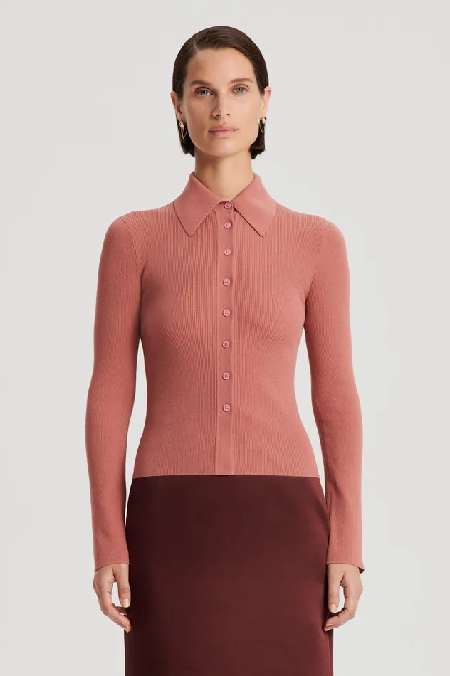 KNIT SHIRT BLUSH Women Tops Scanlan Theodore KNIT SHIRT BLUSH Women Tops Scanlan Theodore