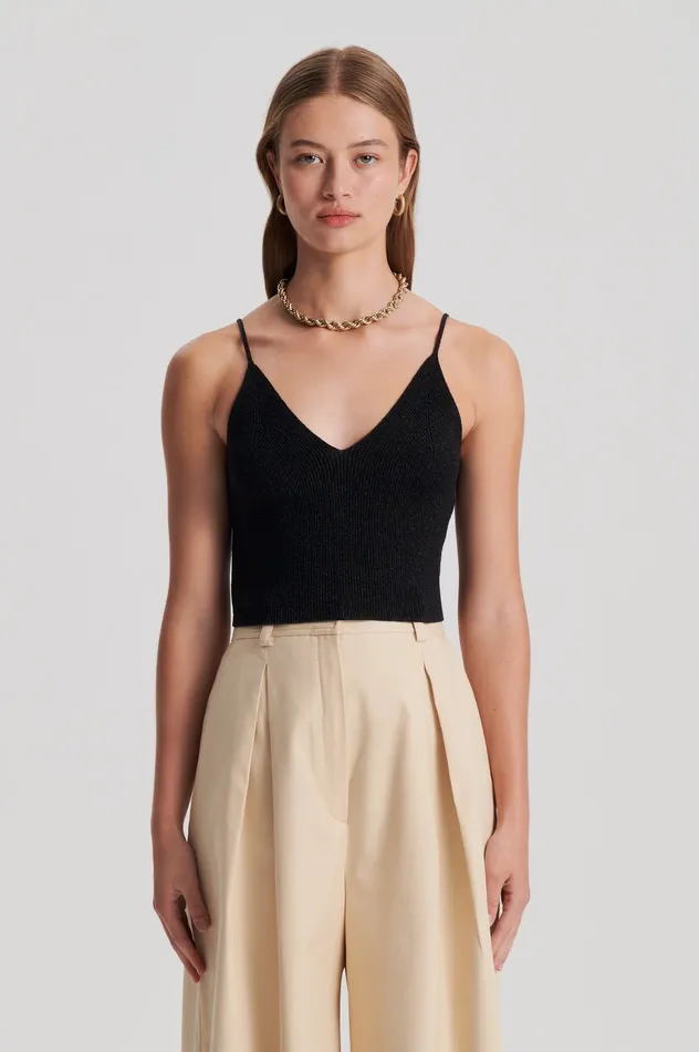 Knitwear Scanlan Theodore Women METALLIC KNIT CAMISOLE BLACK Knitwear Scanlan Theodore Women METALLIC KNIT CAMISOLE BLACK