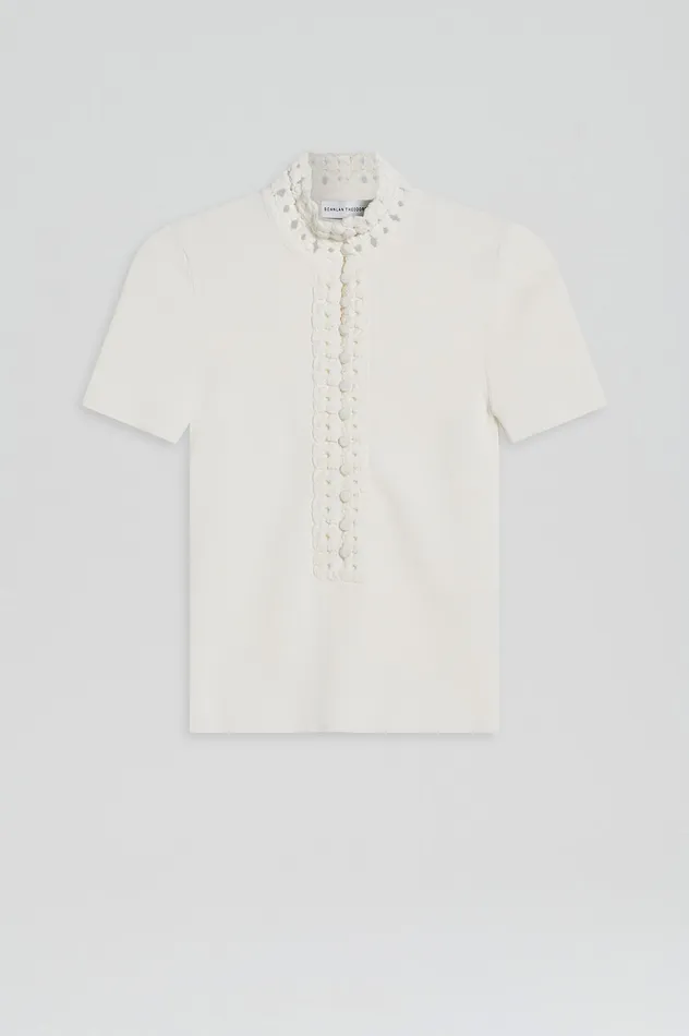 Knitwear Women Scanlan Theodore CREPE KNIT DAISY SHORT SLEEVE TOP CREAM