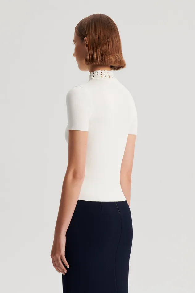 Knitwear Women Scanlan Theodore CREPE KNIT DAISY SHORT SLEEVE TOP CREAM