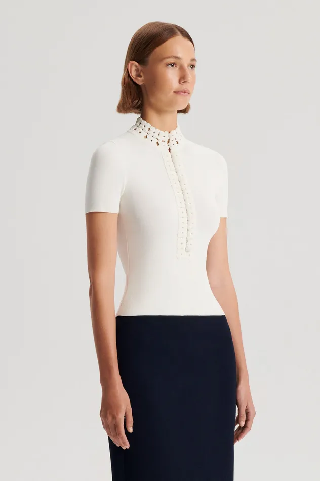 Knitwear Women Scanlan Theodore CREPE KNIT DAISY SHORT SLEEVE TOP CREAM