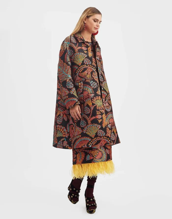 La Doublej Boxy Coat Sicomore Black In Jacquard Women Outerwear