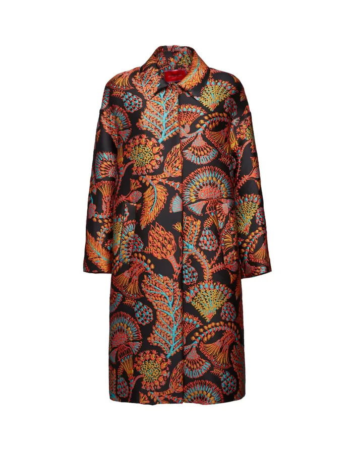 La Doublej Boxy Coat Sicomore Black In Jacquard Women Outerwear