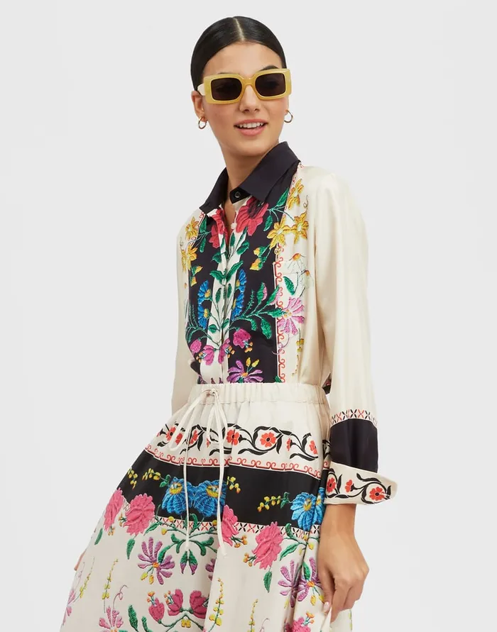 La Doublej Boy Shirt Plaza Place Ivory In Silk Twill Women Shirts and Tops