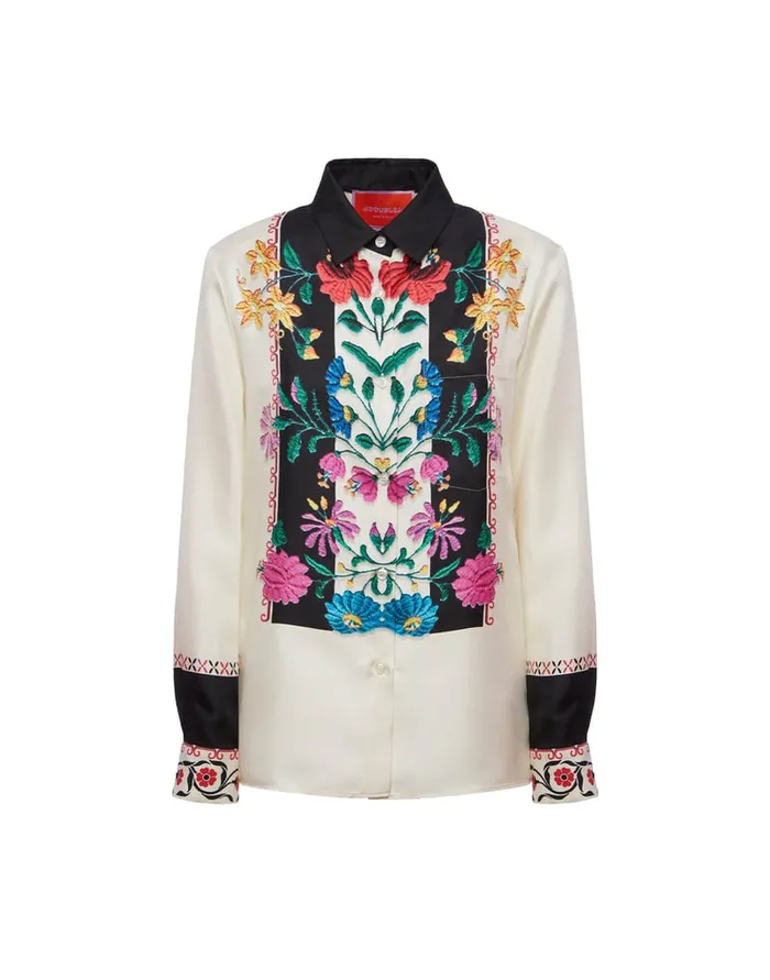 La Doublej Boy Shirt Plaza Place Ivory In Silk Twill Women Shirts and Tops