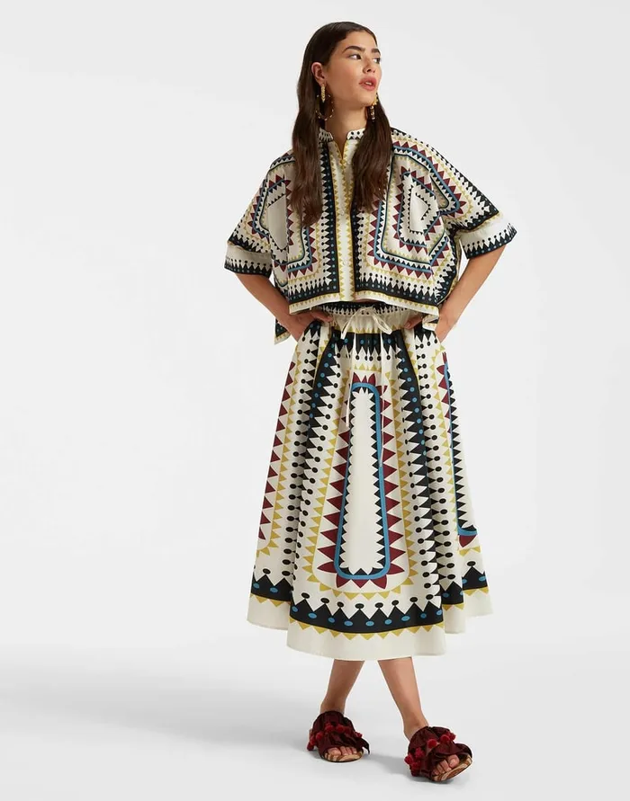 La Doublej Drawstring Skirt Doric Place Cream In Cotton Poplin Women Skirts