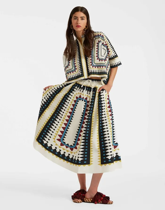 La Doublej Drawstring Skirt Doric Place Cream In Cotton Poplin Women Skirts
