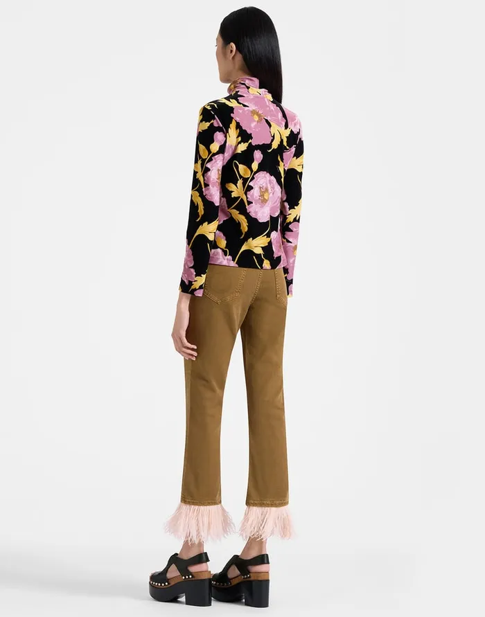 La Doublej Fancy Crop Jeans Khaki In Denim With Feathers Women Shorts and Pants