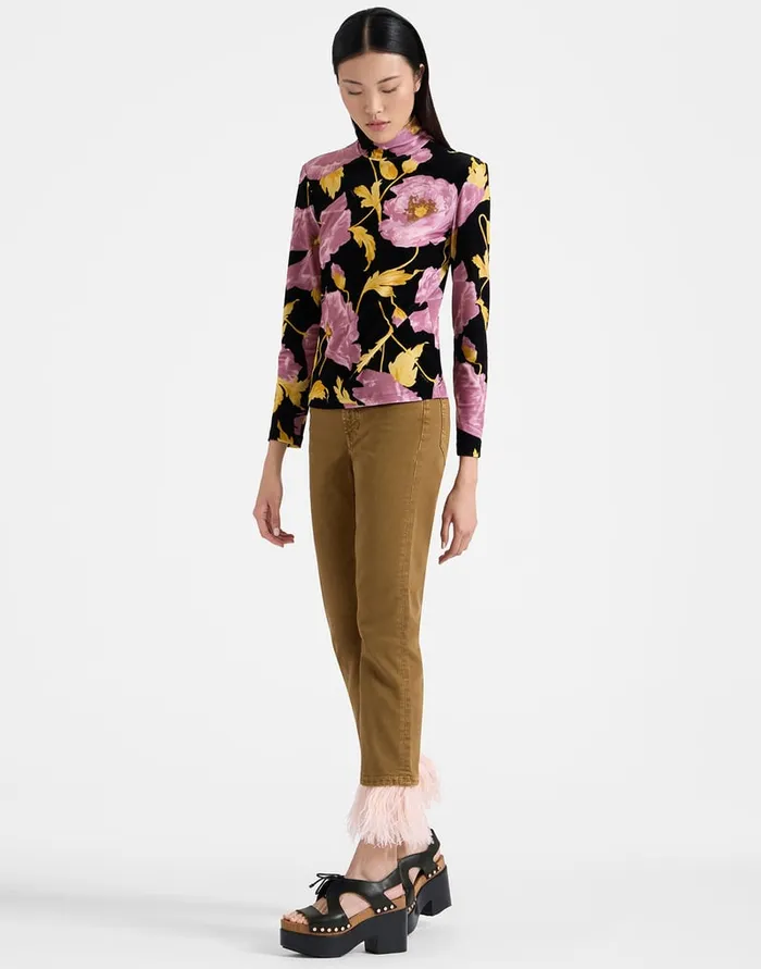 La Doublej Fancy Crop Jeans Khaki In Denim With Feathers Women Shorts and Pants