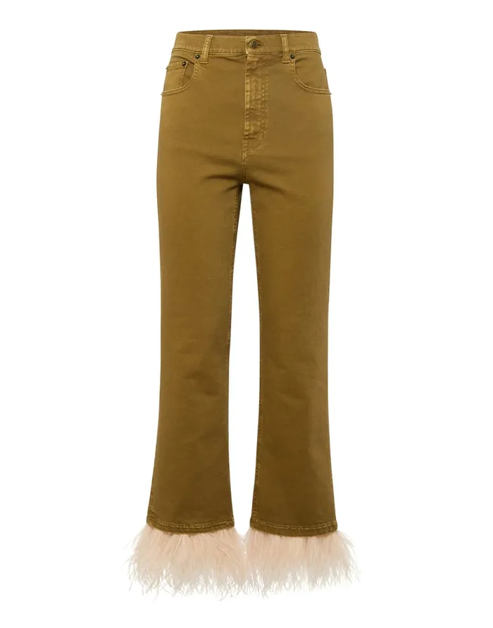 La Doublej Fancy Crop Jeans Khaki In Denim With Feathers Women Shorts and Pants