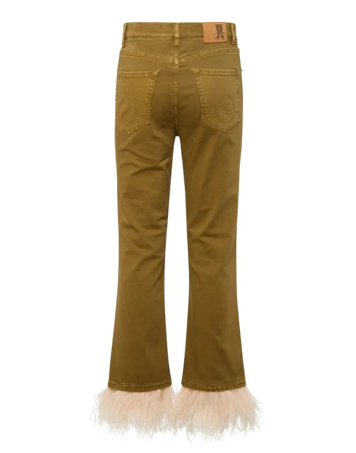 La Doublej Fancy Crop Jeans Khaki In Denim With Feathers Women Shorts and Pants