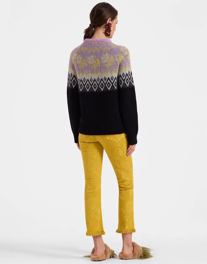 La Doublej Fancy Crop Jeans Sicomore Yellow In LaserPrinted Denim With Fringe Women Shorts and Pants