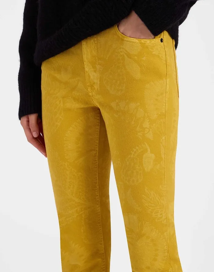 La Doublej Fancy Crop Jeans Sicomore Yellow In LaserPrinted Denim With Fringe Women Shorts and Pants