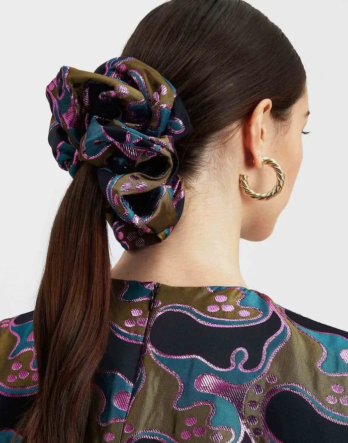 La Doublej Giga Scrunchie Spritz Blue Petrol In Jacquard Women Hair Accessories