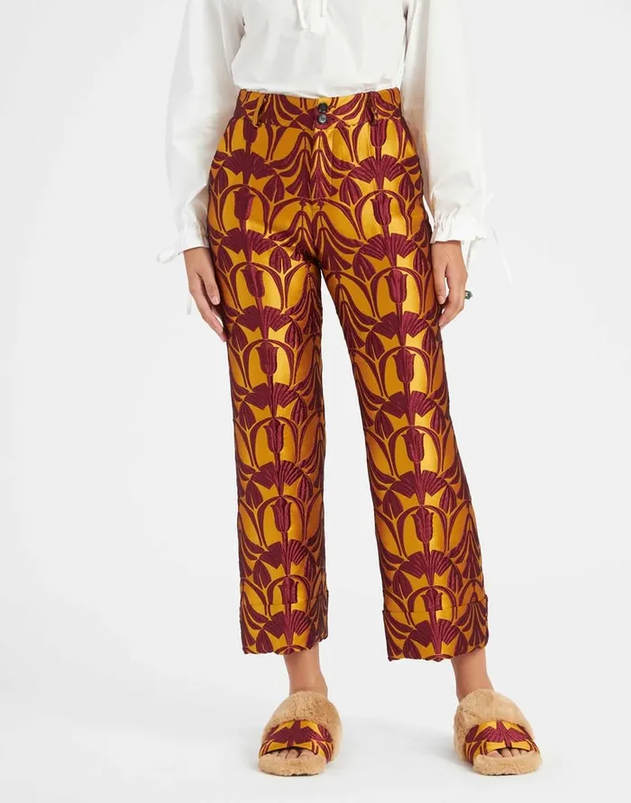 La Doublej Hendrix Pants Papyrus Gold In Jacquard Women Shorts and Pants