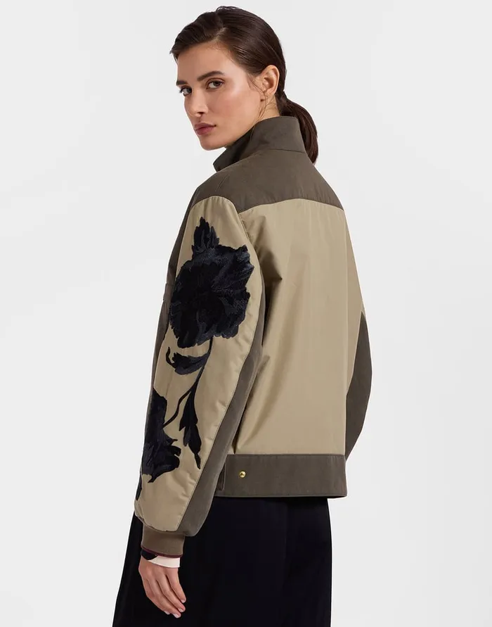 La Doublej Janis Puffer Solid Camouflage Green In Washed Cotton Embroidered Women Outerwear