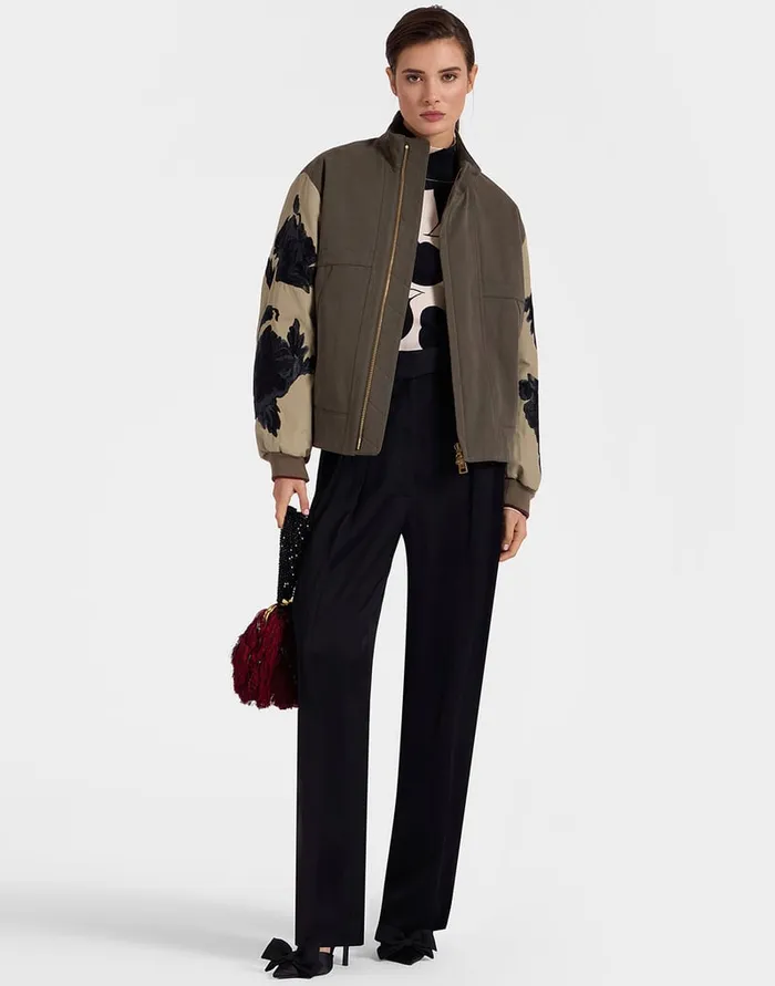 La Doublej Janis Puffer Solid Camouflage Green In Washed Cotton Embroidered Women Outerwear
