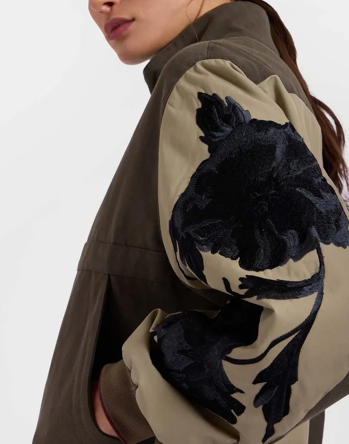 La Doublej Janis Puffer Solid Camouflage Green In Washed Cotton Embroidered Women Outerwear